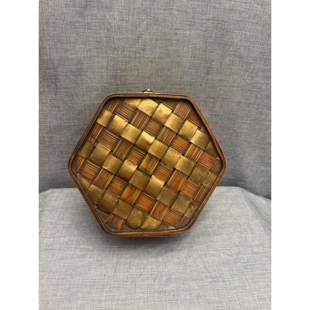Brass and Wood Storage Hexagon Box